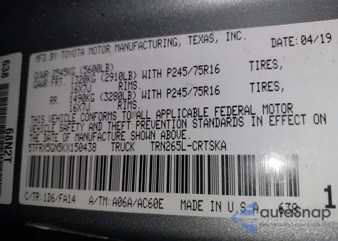 2019 Toyota Tacoma Sr from USA, damaged, VIN 5TFRX5GN5KX150438